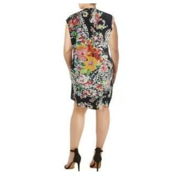 LAUREN Ralph Lauren Dark Floral Print Swingy Shift Dress Size 14 Cap Sleeve - Picture 5 of 11